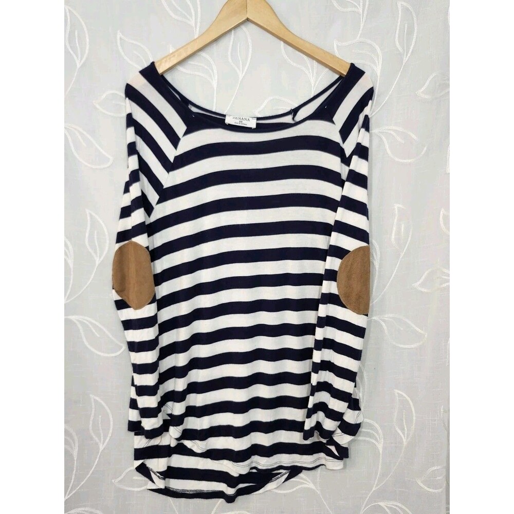 Zenana Womens 2x Top Stretch Stripe Lightweight Elbow Patch